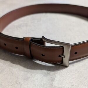 Perry Ellis Portfolio Mens Brown Leather Belt Size 32 Classic Traditional Career